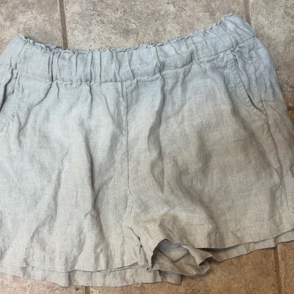 Khaki Linen-Blend Women's Elastic Waist Shorts